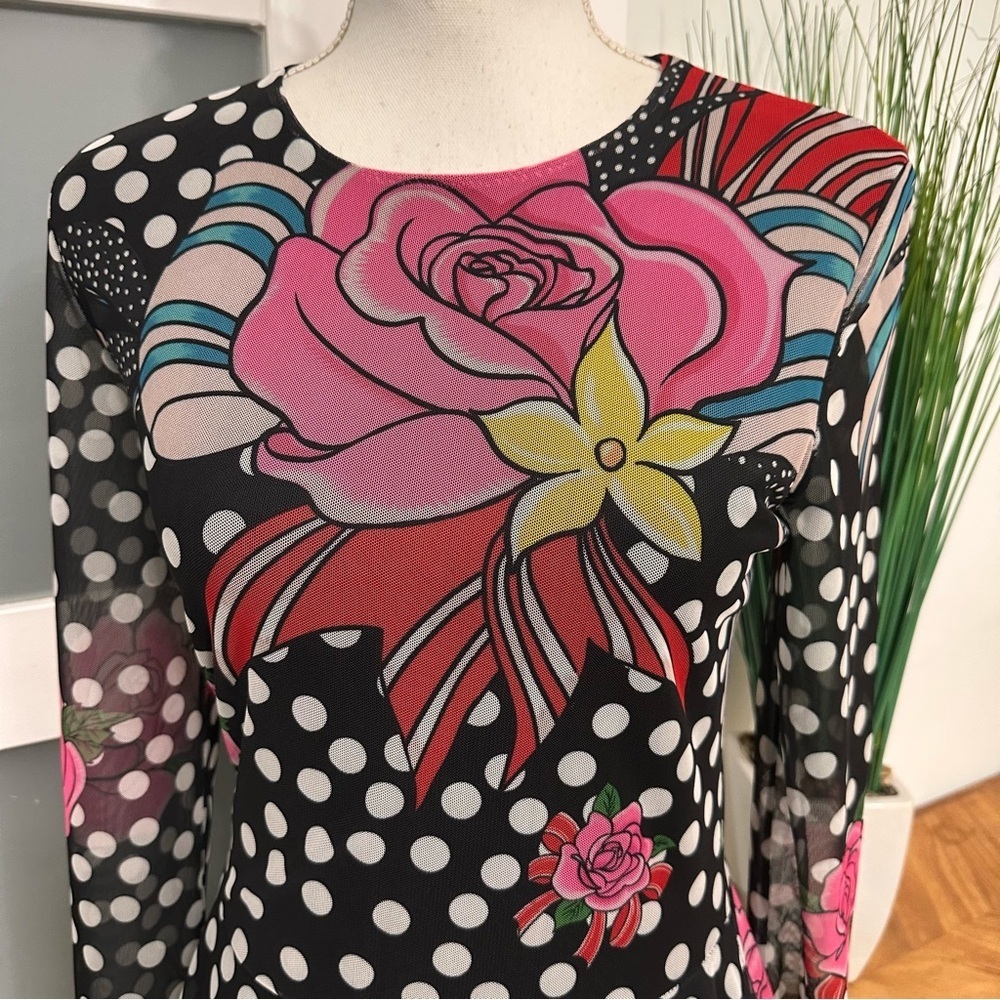 Desigual X María Escote Floral Polka Dot Mini Dress Medium Multicolor Artsy EUC - Picture 3 of 9